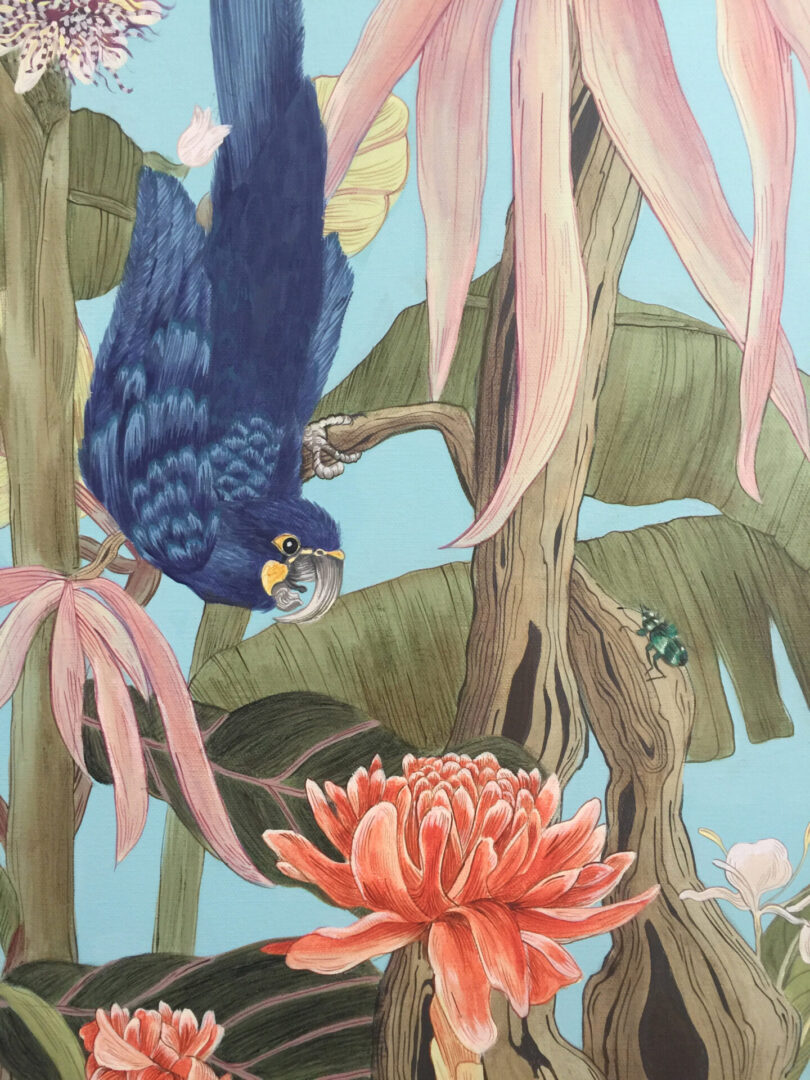 torch-ginger-painting-hyacinth-macaw-by-allison-cosmos