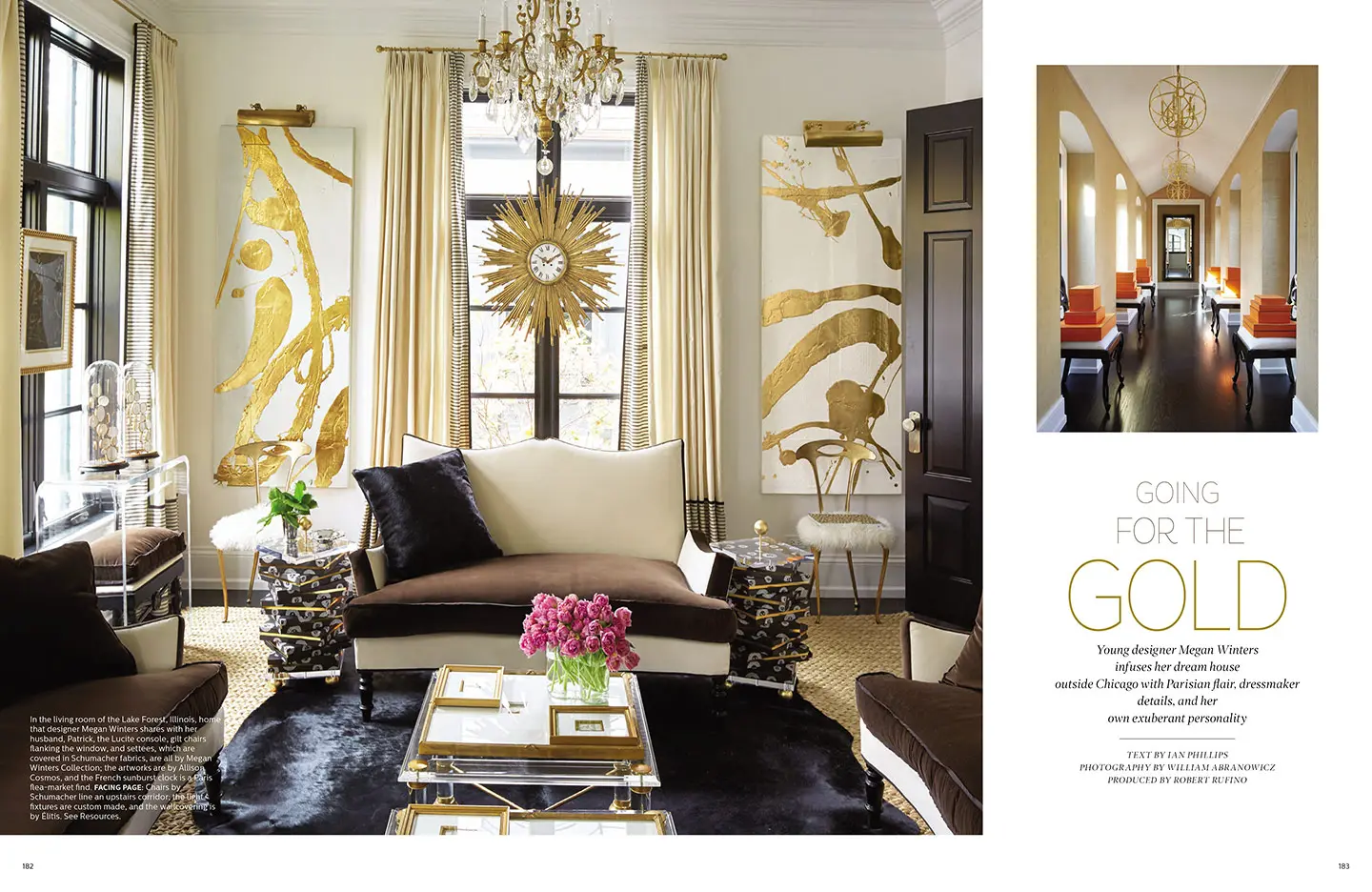 Elle-Decor-Gold-and-White-abstract-paintings-by-Allison-Cosmos-for-Megan-Winters