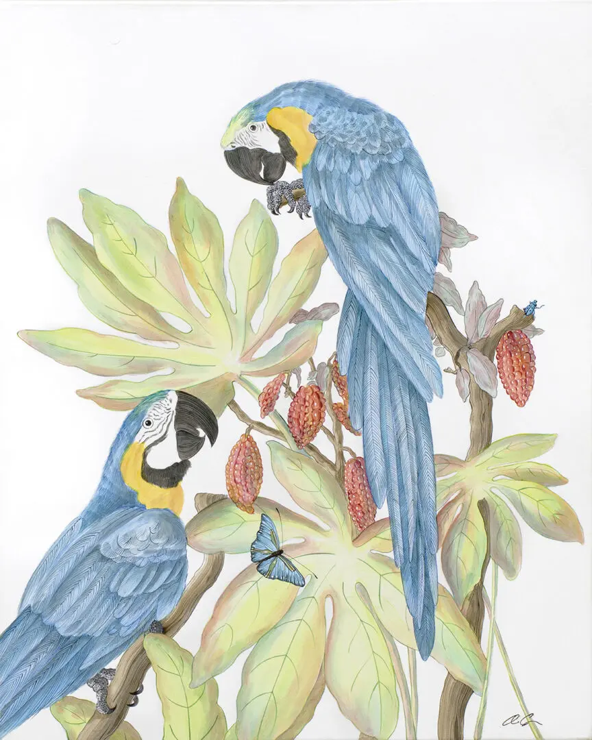 "Forever-and-a-Day"-Chinoiserie-macaw-painting-parrot-by-Allison-Cosmos