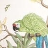 An exquisite "Welcome to the Jungle" Green Military Macaw parrot art print capturing the vibrant green macaw parrot perched gracefully on a branch.