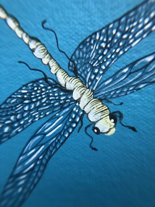 "Nothing-to-Egret"-dragonfly-painting-by-Allison-Cosmos