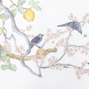 "Social-Nest-Working"-chinoiserie-cherry-blossom-art-by-Allison-Cosmos