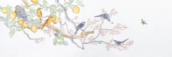 "Social-Nest-Working"-chinoiserie-cherry-blossom-art-by-Allison-Cosmos