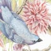 A blue bird perched on a branch, surrounded by a "Knowledge is Flower" flower portrait painting.