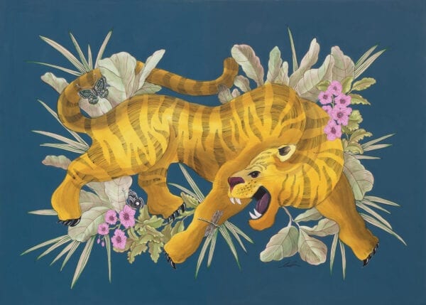"Beauty and the Beast" Chinoiserie Chic Tiger Painting by Allison Cosmos