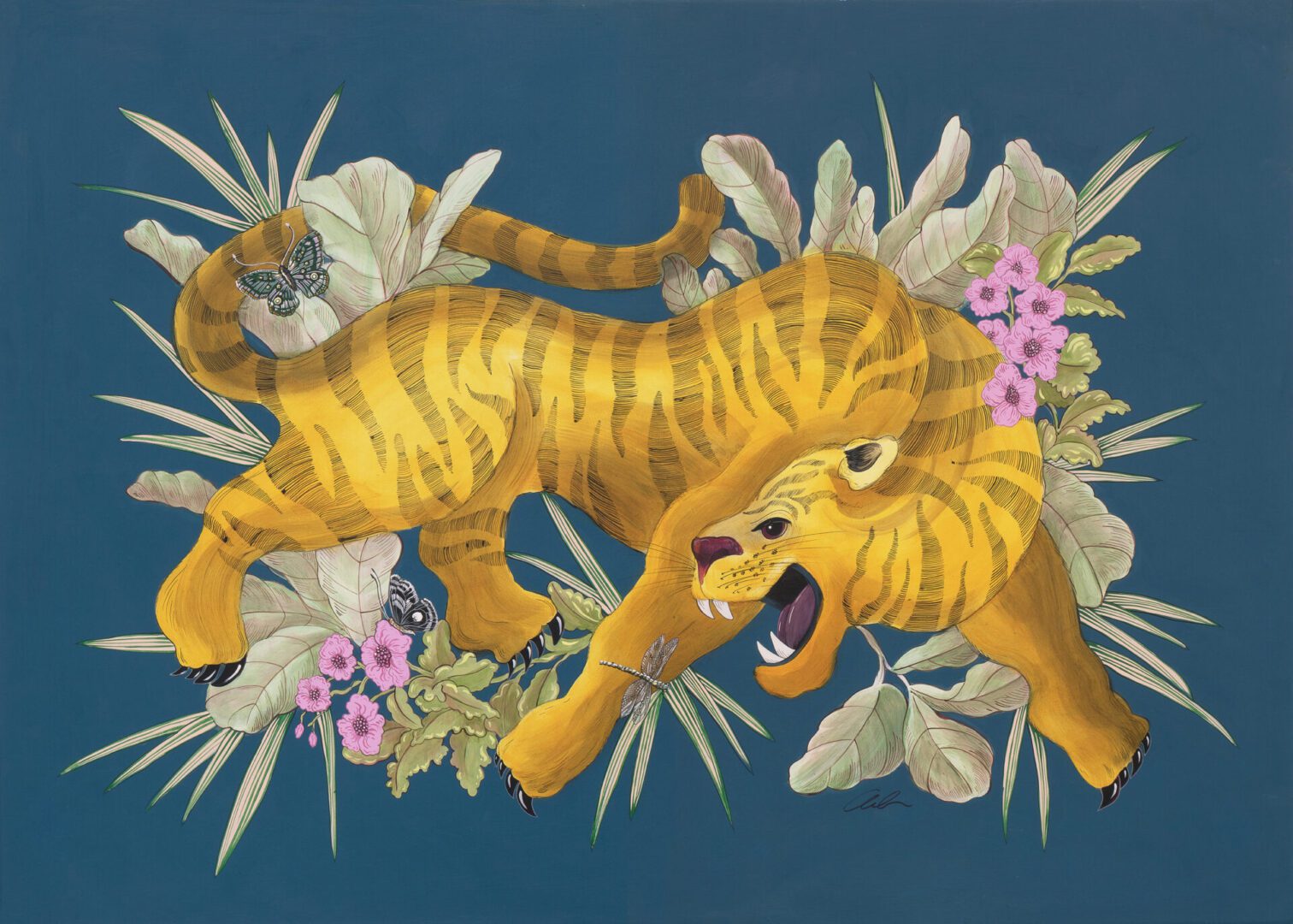 "Beauty and the Beast" Chinoiserie Chic Tiger Painting by Allison Cosmos