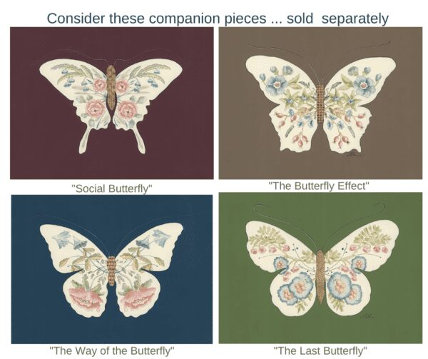 Four different butterfly designs are shown in different colors.