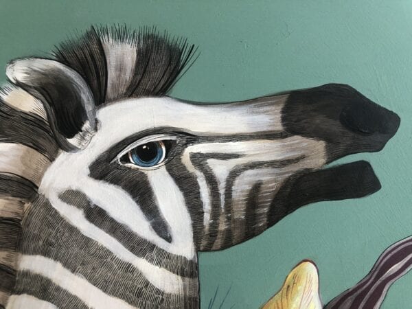 The Mane Event", a chinoiserie chic zebra painting.