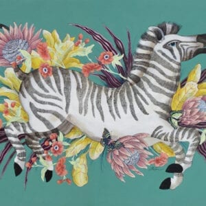"The Mane Event", Chinoiserie Chic Zebra Painting by Allison Cosmos