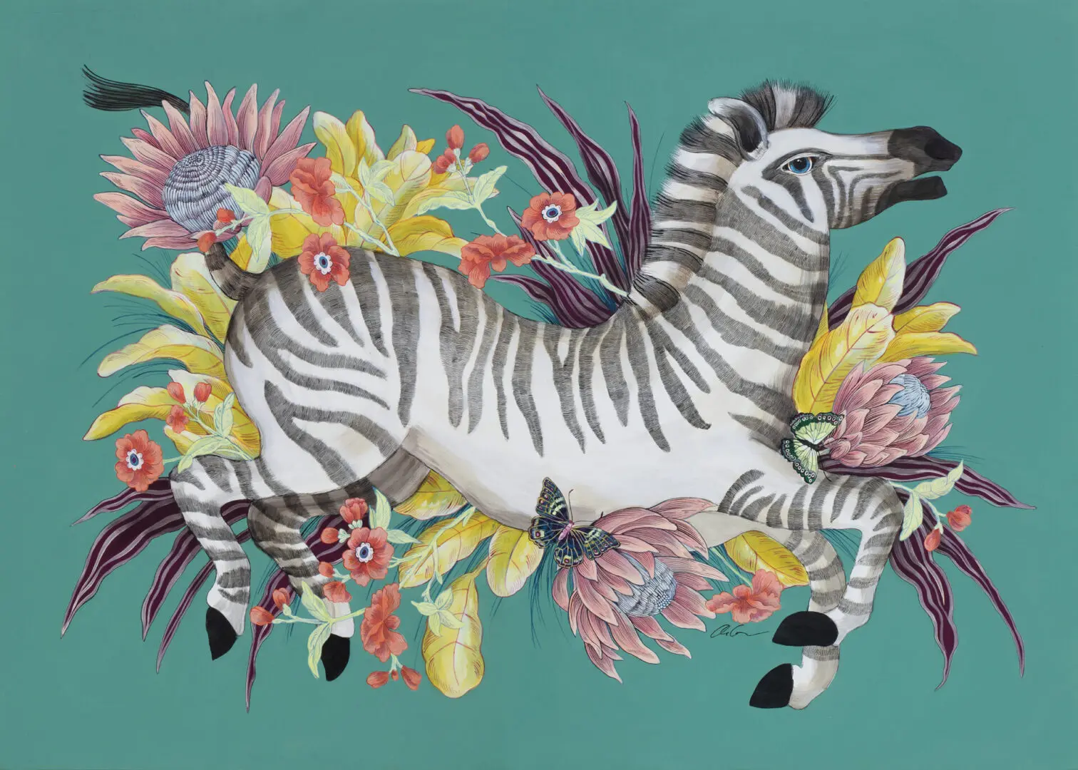 "The Mane Event", Chinoiserie Chic Zebra Painting by Allison Cosmos