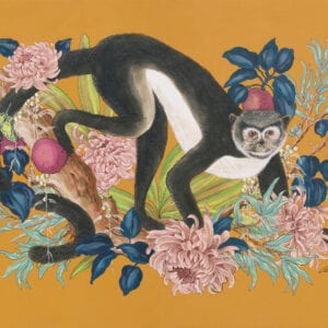 "Monkey Business" Modern Chinoiserie chic Art, Monkey Painting by Allison Cosmos