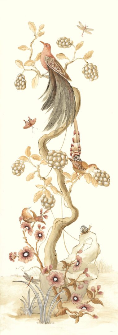 "Without-Feather-Ado"-Chinoiserie-art-bird-painting-by-Allison-Cosmos