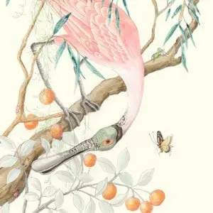 "I-Pink-I-Love-You"-Spoonbill-painting,-Chinoiserie-art-by-Allison-Cosmos