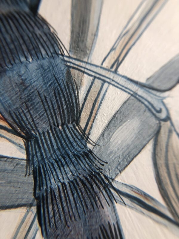 A close up of a "Double Dutch" Chinoiserie art drawing of a dragonfly.