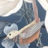 A "Look No Feather" Chinoiserie bird painting with exquisite feather details perched gracefully on a delicate flower.