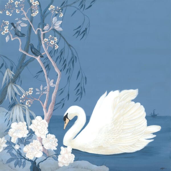"Swan-and-Only"-Chinoiserie-art-blue-and-white-forever-by-Allison-Cosmos