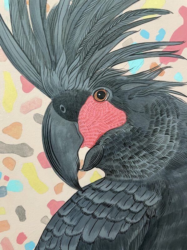 Punch-punk-love-palm-cockatoo-painting-black-parrot-by-Allison-Cosmos