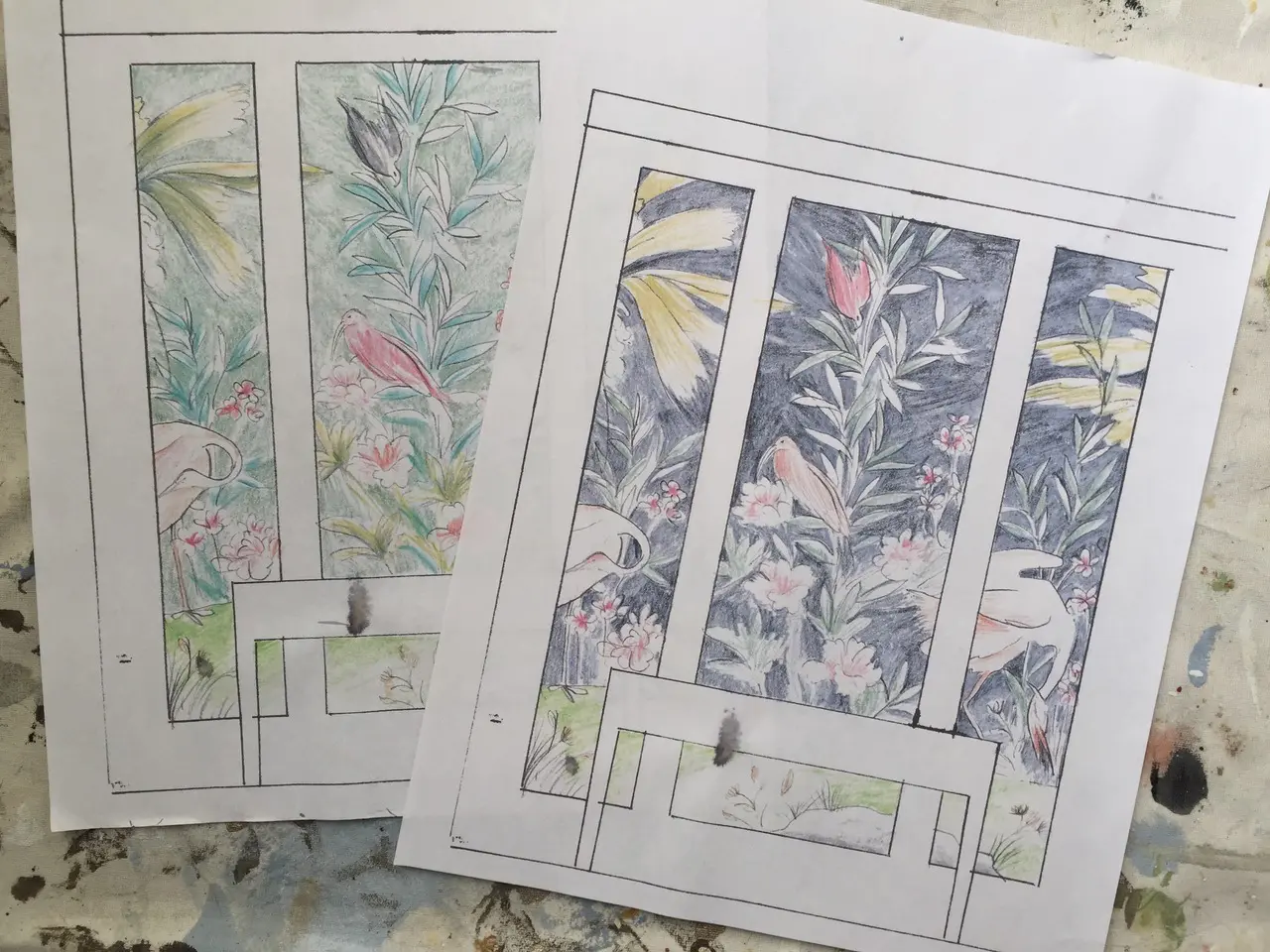 Custom-Art-Commission-Chinoiserie-Panels-Triptych-by-Allison-Cosmos