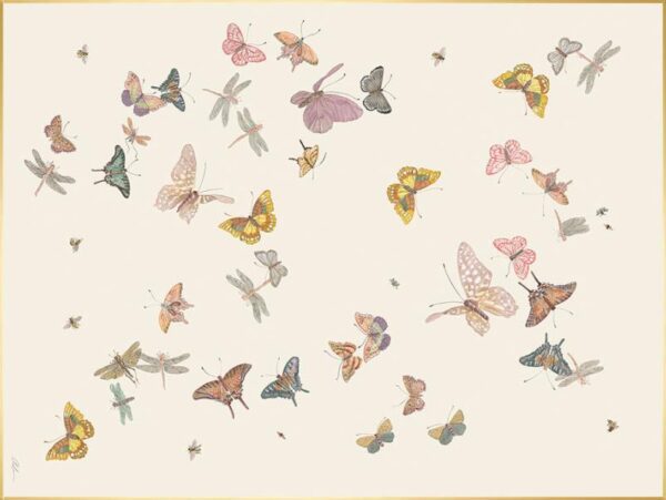 Daydream" Chinoiserie butterflies on a white background.