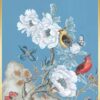 A 'Dream Come Blue' Chinoiserie Bird art print featuring birds and flowers.