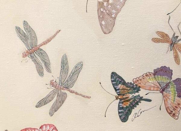 Daydream" chinoiserie butterflies and butterfly print on a wall.