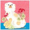 A white "Smitten Pretty" II Chinoiserie Staffordshire dog print with flowers on a chinoiserie-inspired pink background.