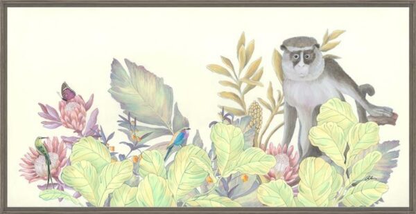 A "The Locals" chinoiserie monkey art print of a monkey in the jungle.