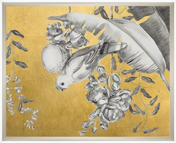 serenade-gold-parrot-art-print-by-Allison-Cosmos