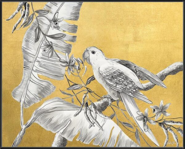 Solo-parrot-bird-art-print-gold-by-Allison-Cosmos