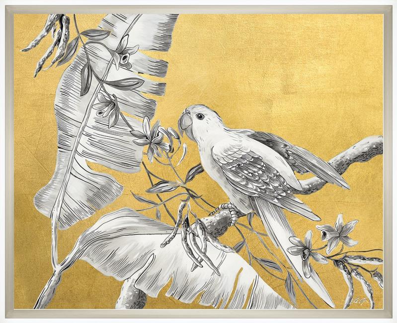 Solo-parrot-bird-art-print-gold-by-Allison-Cosmos