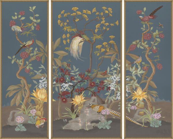 forest-pheasants-chinoiserie-art-triptych-by-Allison-Cosmos