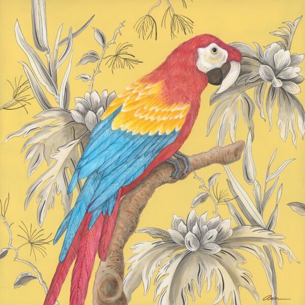 Macaw-of-the-Wild-scarlett-macaw-parrot-painting-by-Allison-Cosmos