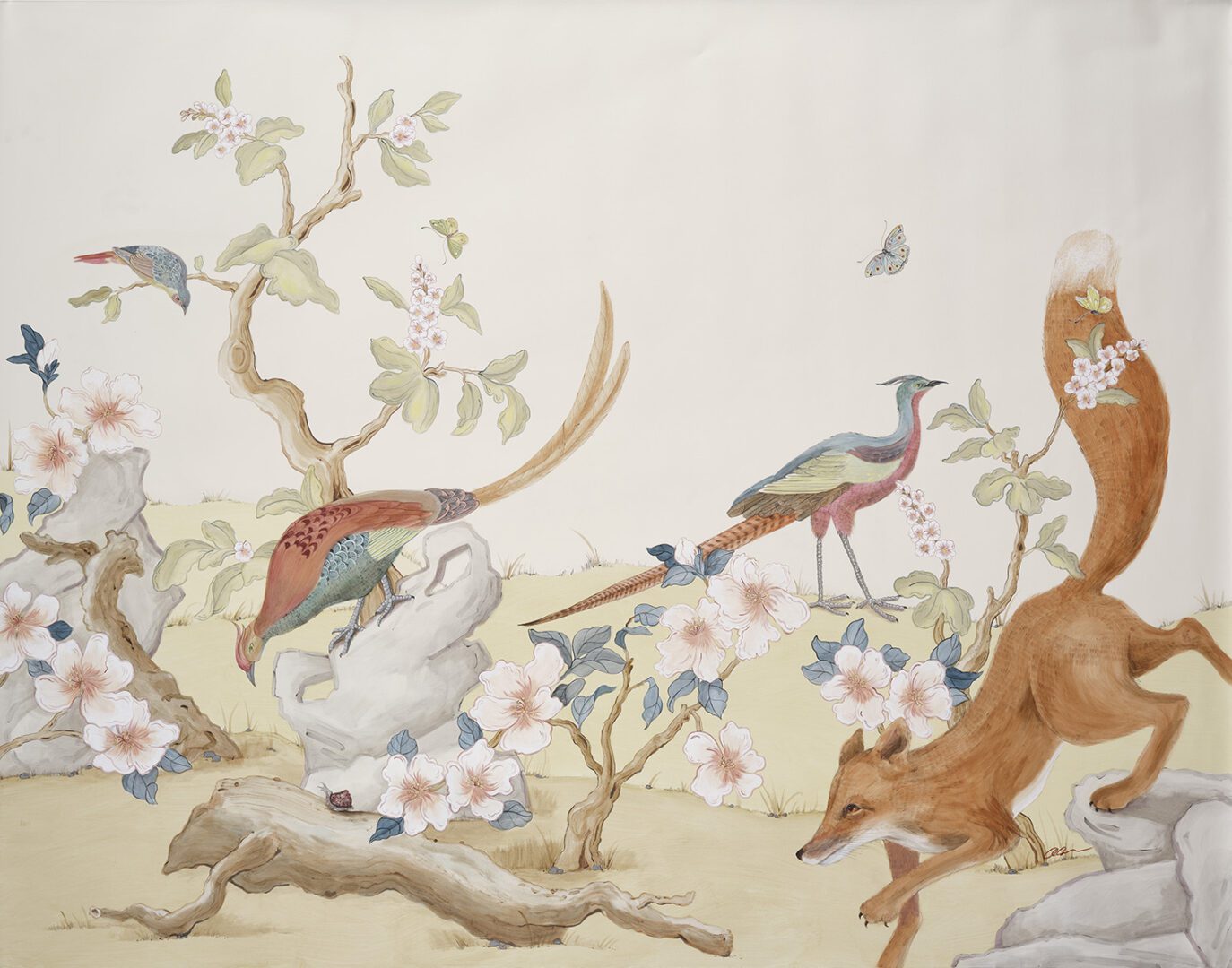 clear-pheasant-danger-hunting-fox-scene-painting