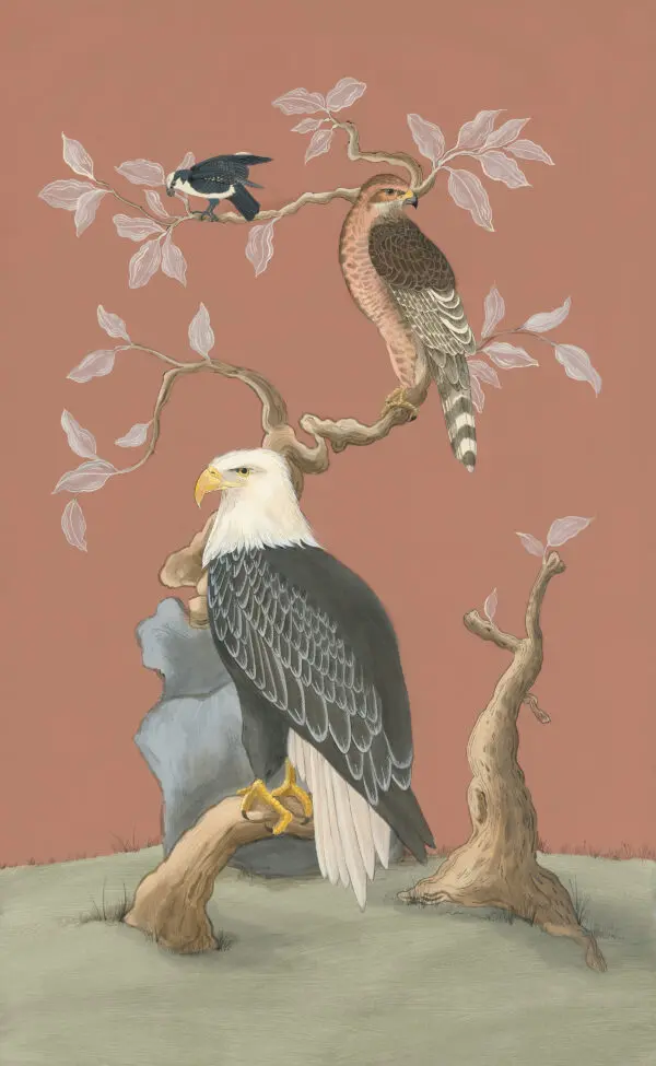 eagle-opportunity-hawk-falcon-chinoiserie-painting-by-Allison-Cosmos