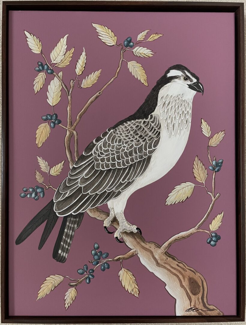 osprey-to-remember-bird-of-prey-chinoiserie-painting-by-Allison-Cosmos
