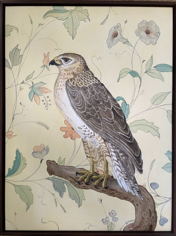Grand millennial falcon bird on a branch painting
