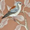 A painting of a bird perched on a branch.