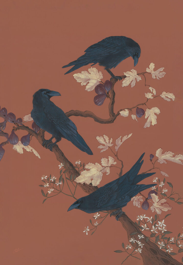 A-Raven-Review-Chinoiserie-ravens-crows-painting-by-Allison-Cosmos