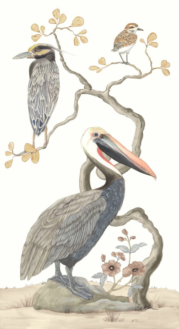 stand-by-me-pelican-heron-painting-by-Allison-Cosmos