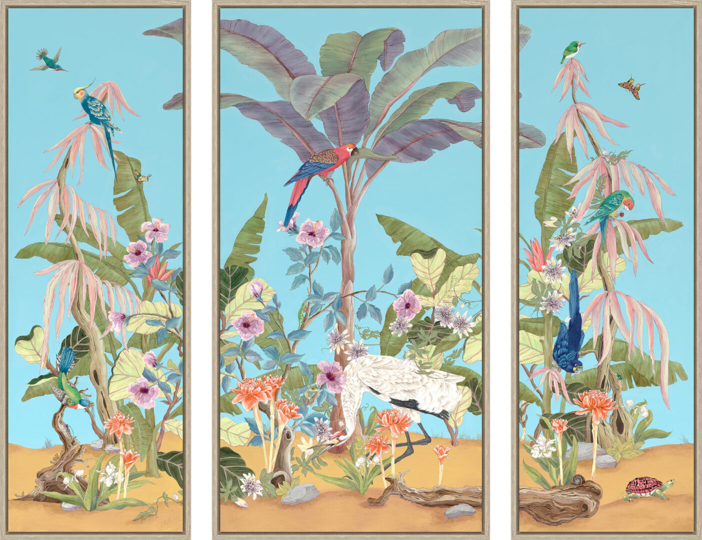 Palm-Beach-Paradise-Tropical-Coastal-Art-Triptych-Print-by-Allison-Cosmos