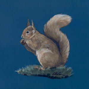 Nut-Today-Maybe-Tomorrow-Squirrel-art-painting-by-Allison-Cosmos