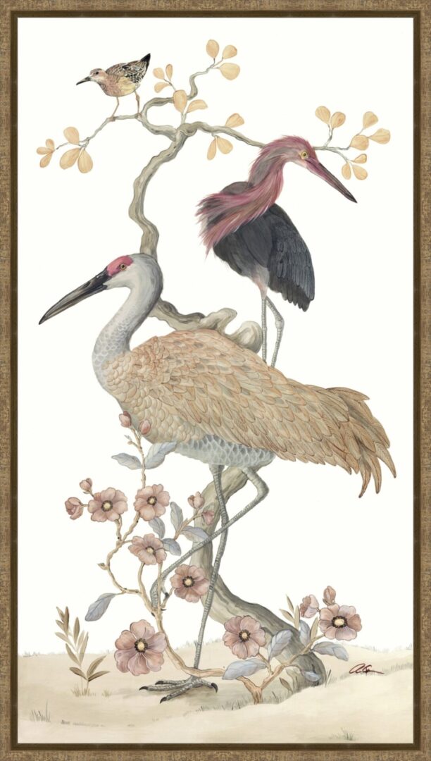 The-Coast-Guard_sandhill-crane-heron-Chinoiserie-art-by-Allison-Cosmos