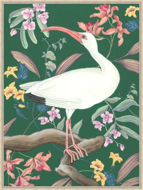 Tropical-Illusion-White-ibis-Coastal-Chinoiserie-art-print-by-Allison-Cosmos