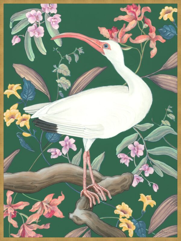 Tropical-Illusion-White-ibis-Coastal-Chinoiserie-art-print-by-Allison-Cosmos