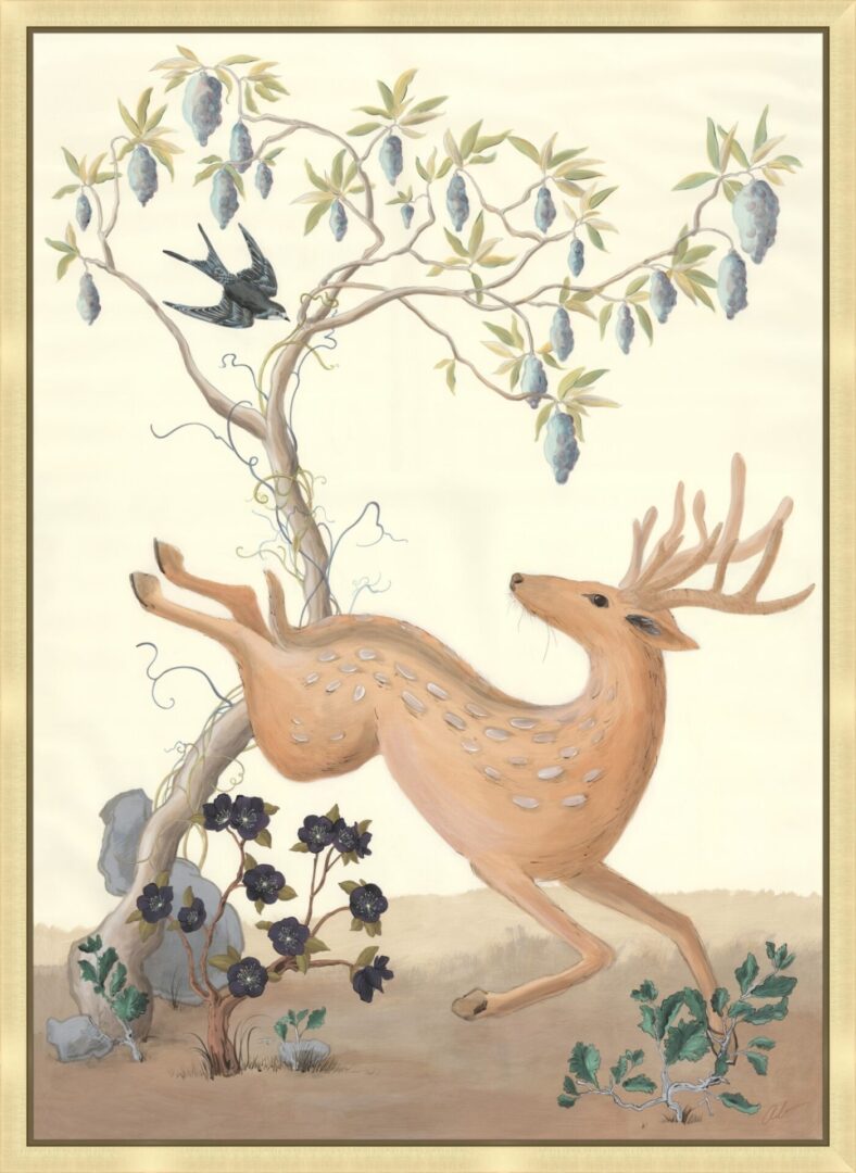 Deerly-Beloved-Deer-Stag-Forest-Chinoiserie-art-print-by-Allison-Cosmos