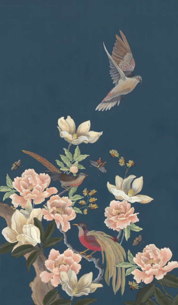 Mourning-Has-Broken-Blue-Chinoiserie peonies-magnolias-painting-by-Allison-Cosmos