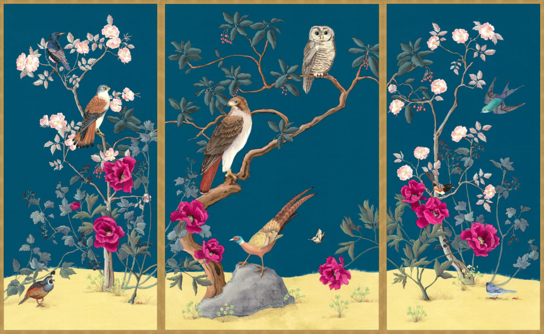 Once-Upon-A-Forest-Chinoiserie-Triptych-art-print-by-Allison-Cosmos