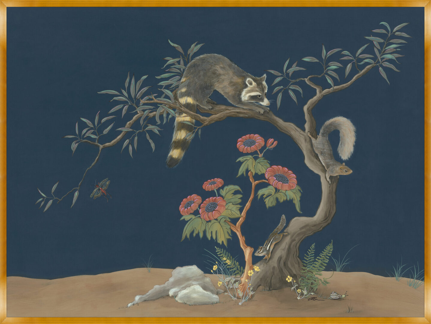 Tailblazers-Chinoiserie-forest-scene-raccoon-art-print