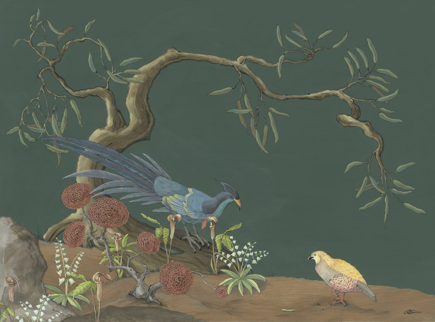 Food-For-Thought-Chinoiserie-Pheasant-quail-painting-by-Allison-Cosmos